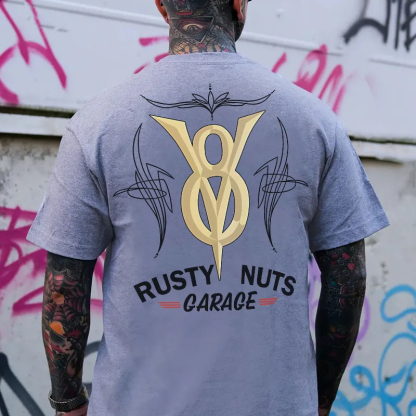 RUSTY NUTS GARAGE Metal V8 Phantom Pinstripe Print Men's T-shirt