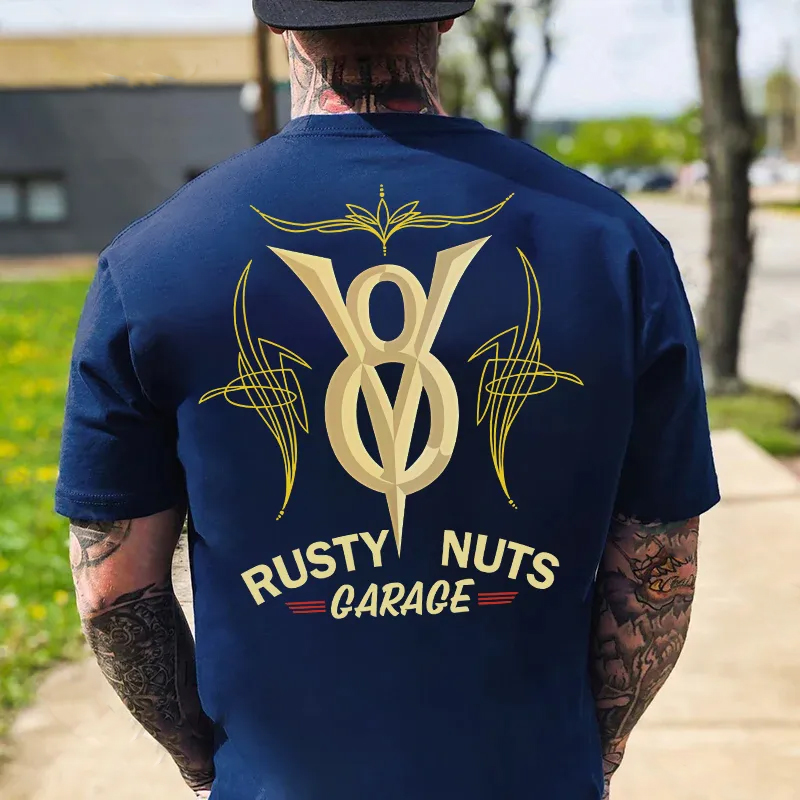 RUSTY NUTS GARAGE Metal V8 Phantom Pinstripe Print Men's T-shirt