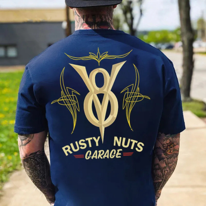 RUSTY NUTS GARAGE Metal V8 Phantom Pinstripe Print Men's T-shirt