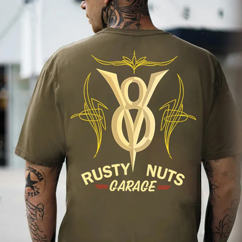 RUSTY NUTS GARAGE Metal V8 Phantom Pinstripe Print Men's T-shirt