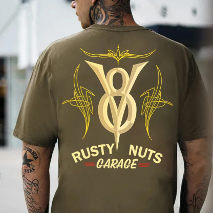RUSTY NUTS GARAGE Metal V8 Phantom Pinstripe Print Men's T-shirt