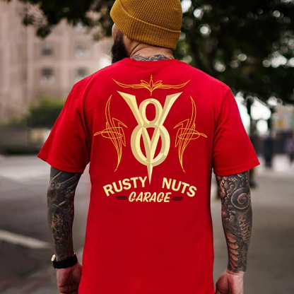 RUSTY NUTS GARAGE Metal V8 Phantom Pinstripe Print Men's T-shirt