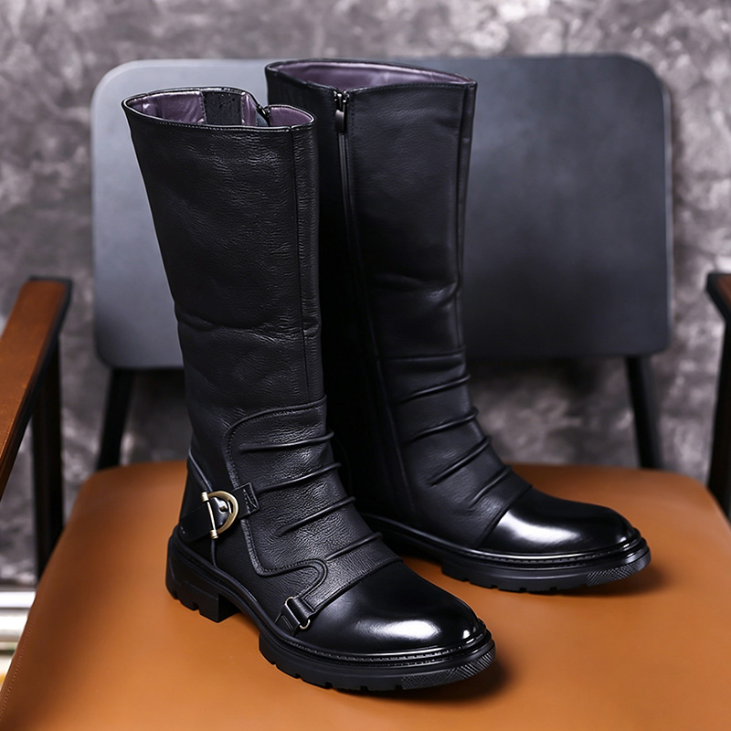 Retro buckle high boots