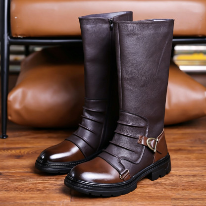 Retro buckle high boots