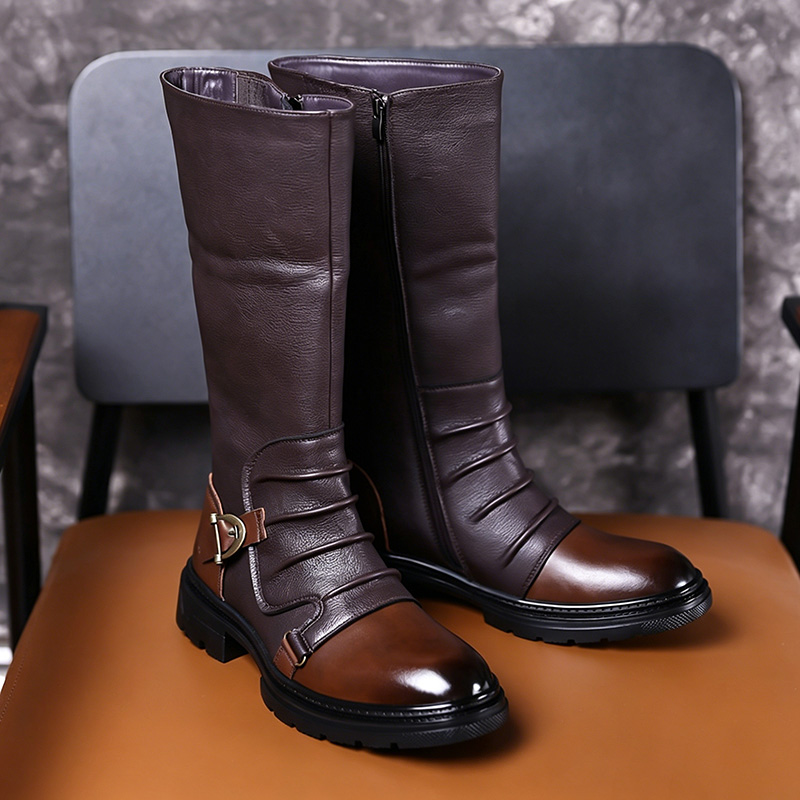 Retro buckle high boots