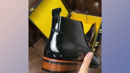 Glossy side zipper casual high-top genuine leather shoes