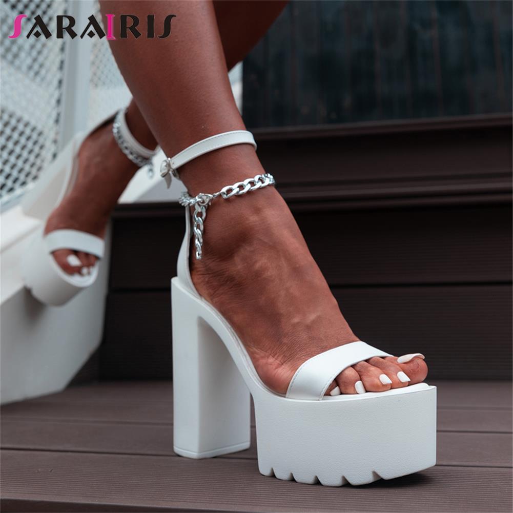 SHOEVIOLET™Shoeviolet Summer Platform Sandals Womon Square High Heel Ankle Strap Chain Fashion Trendy Buckle Sexy Shoes Woman Big Size Dropship