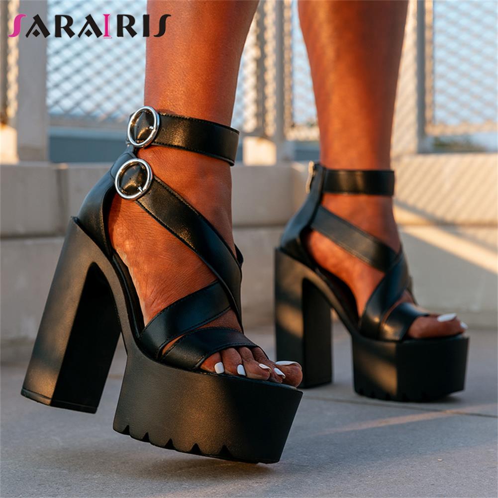 SHOEVIOLET™Shoeviolet Summer Platform Sandals Womon Square High Heel Ankle Strap Chain Fashion Trendy Buckle Sexy Shoes Woman Big Size Dropship