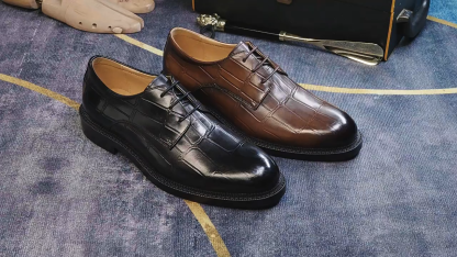 Men's Japanese-Style Full-Grain Leather Crocodile Pattern Embossed Oxford Shoes