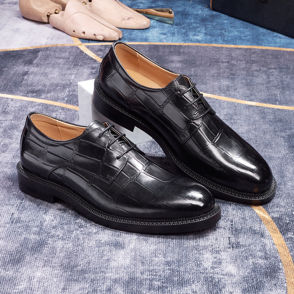 Men's Japanese-Style Full-Grain Leather Crocodile Pattern Embossed Oxford Shoes