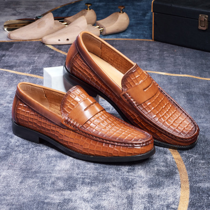 Men's Crocodile Pattern Embossed Penny Loafers