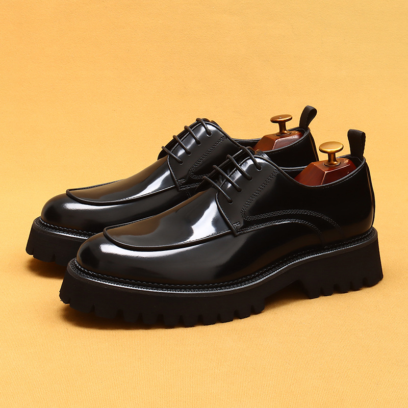 Men's Genuine Leather Round-Toe Platform Elevated Derby Shoes