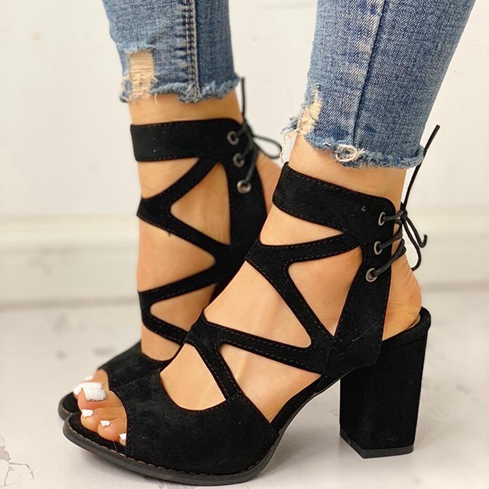 SHOEVIOLET™Fashion Suede Lace-up Peep Toe High Heels Sandals