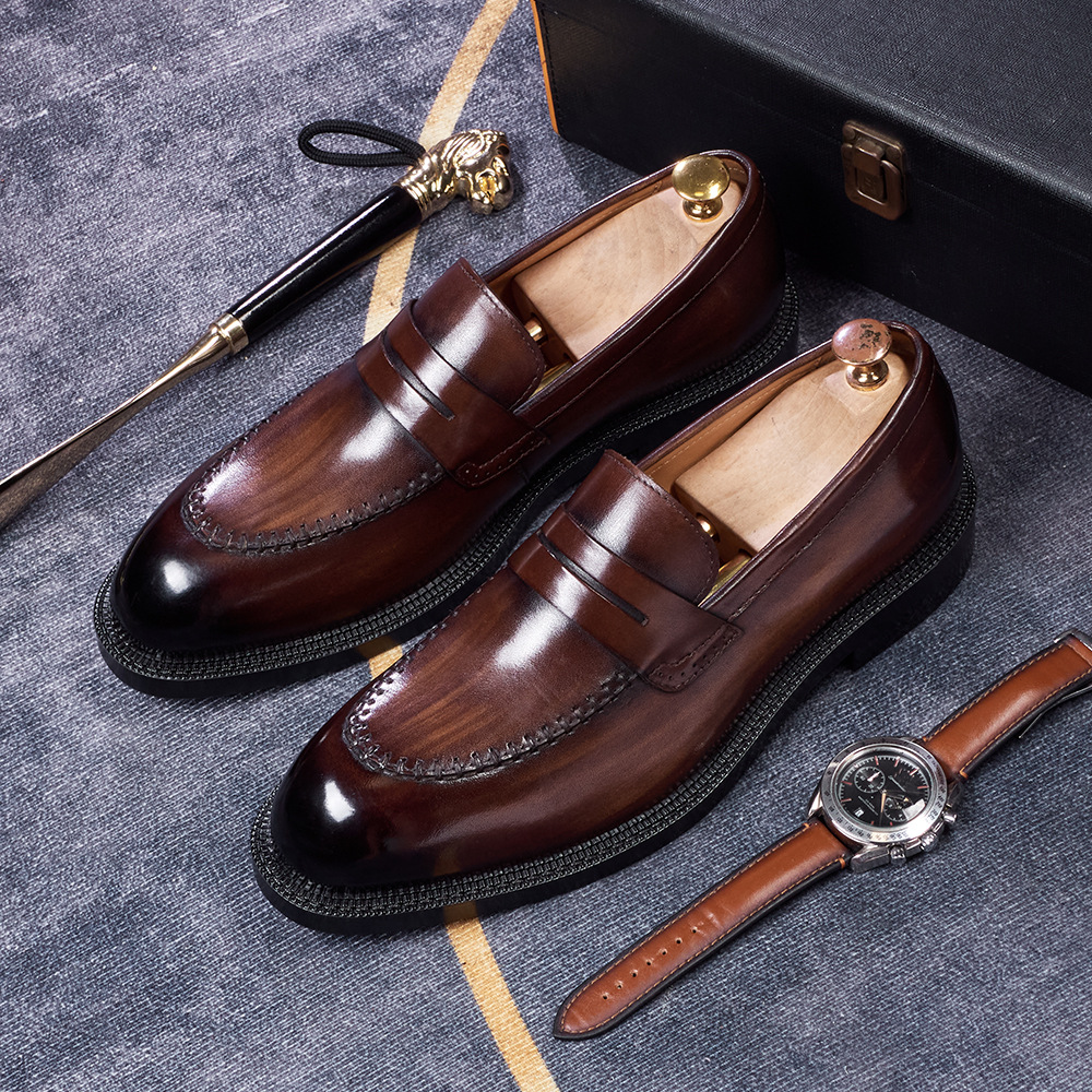 Men's Burnished Genuine Leather Penny Loafers