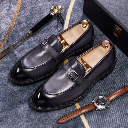 Men's Classic Buckle Strap Loafers in Full-Grain Leather