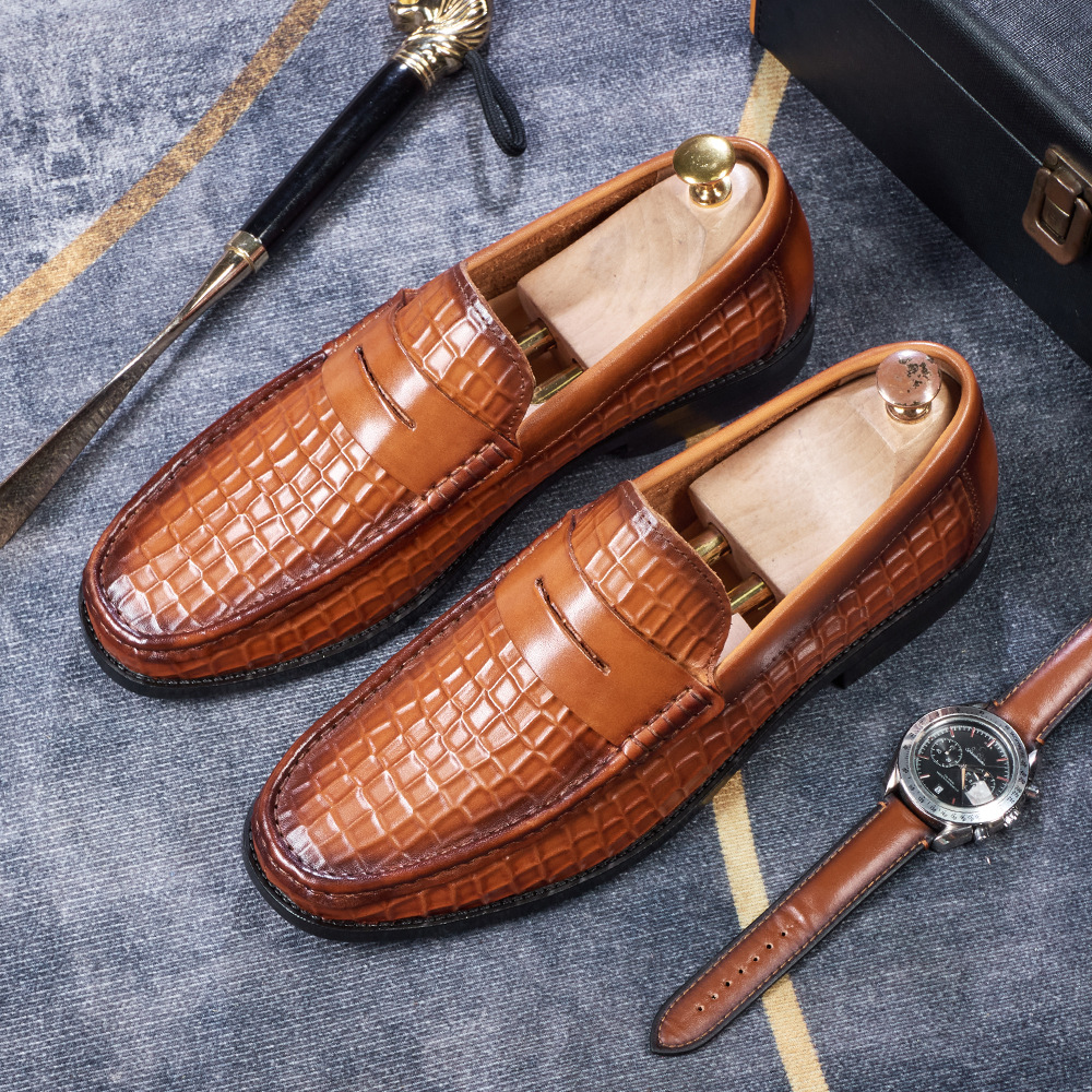 Men's Crocodile Pattern Embossed Penny Loafers