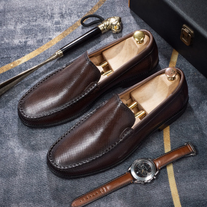 Men's Breathable Genuine Leather Perforated Loafers