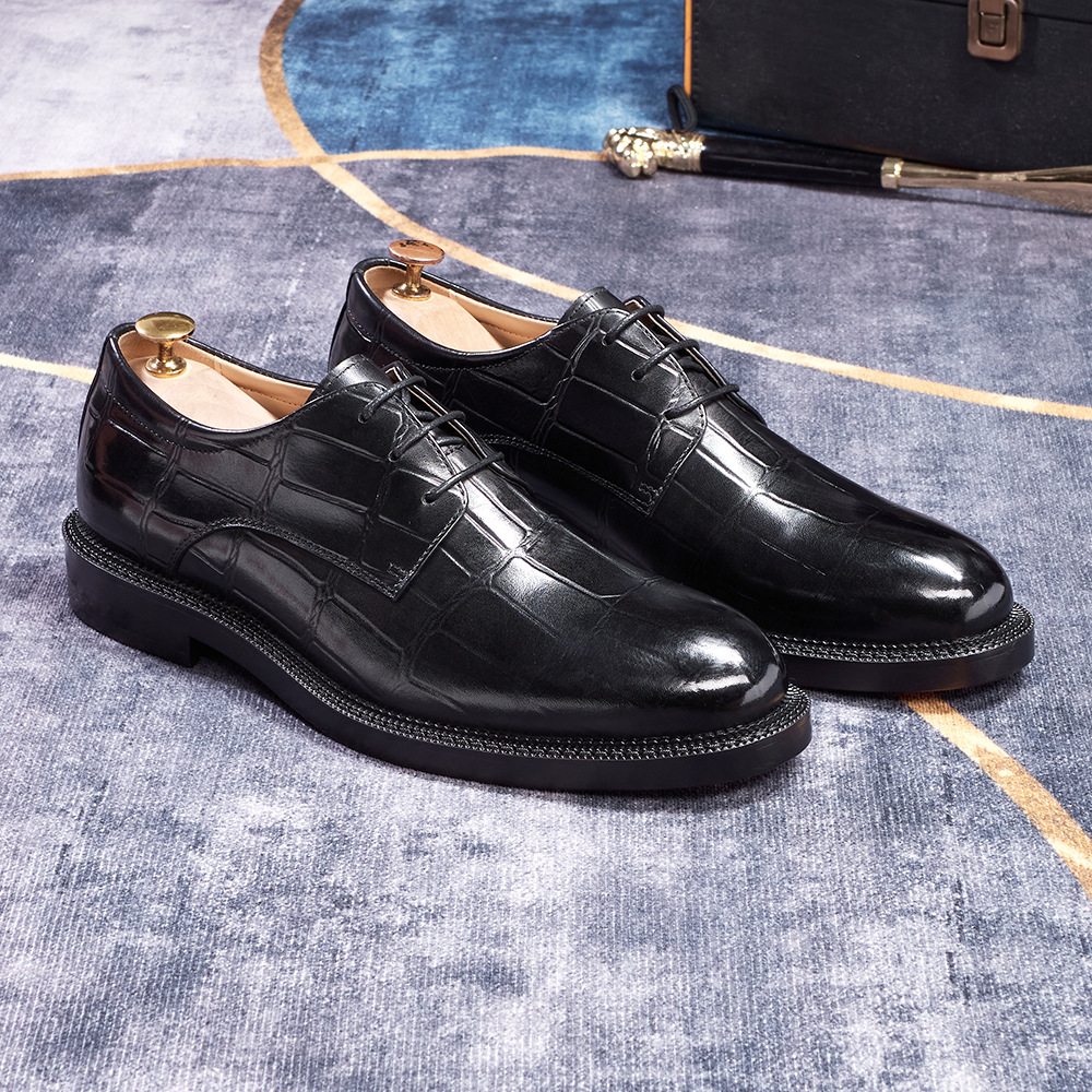 Men's Japanese-Style Full-Grain Leather Crocodile Pattern Embossed Oxford Shoes