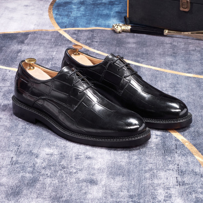 Men's Japanese-Style Full-Grain Leather Crocodile Pattern Embossed Oxford Shoes