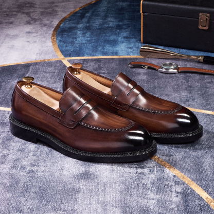 Men's Burnished Genuine Leather Penny Loafers
