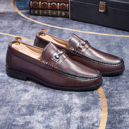 Men's Metal Buckle Full-Grain Leather Penny Loafers