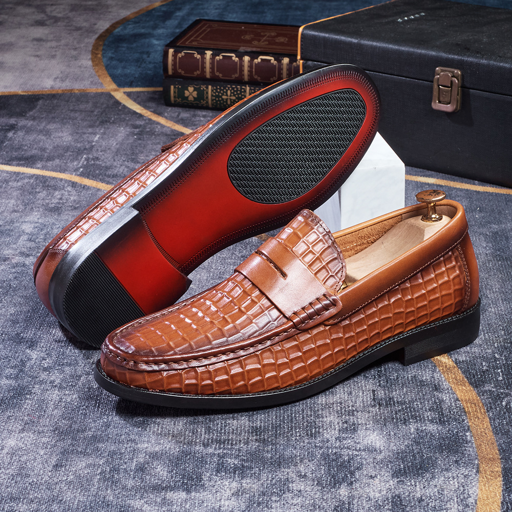 Men's Crocodile Pattern Embossed Penny Loafers