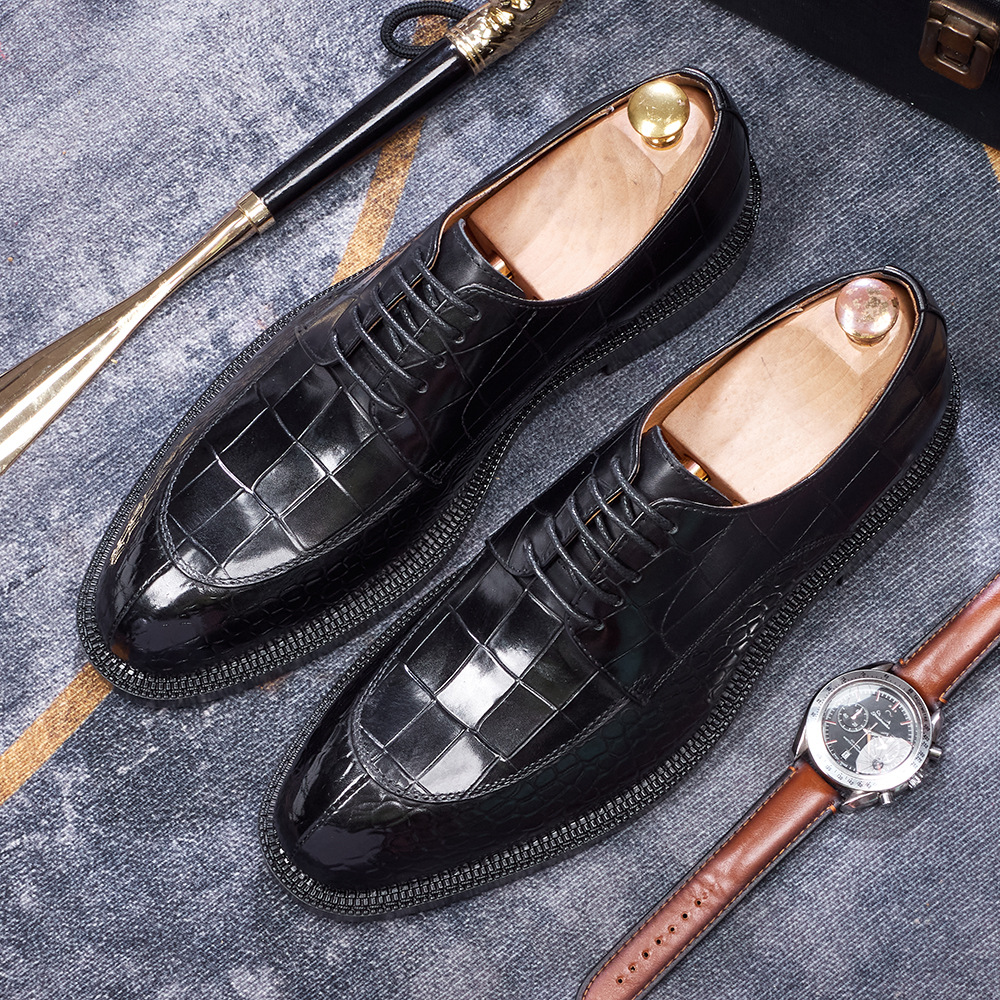 Men's British-Style Genuine Cowhide Crocodile-Embossed Derby Shoes