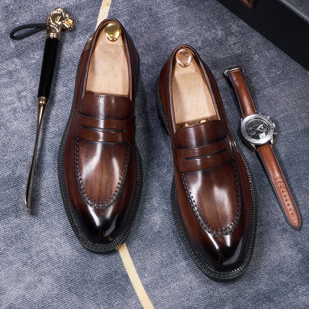 Men's Burnished Genuine Leather Penny Loafers
