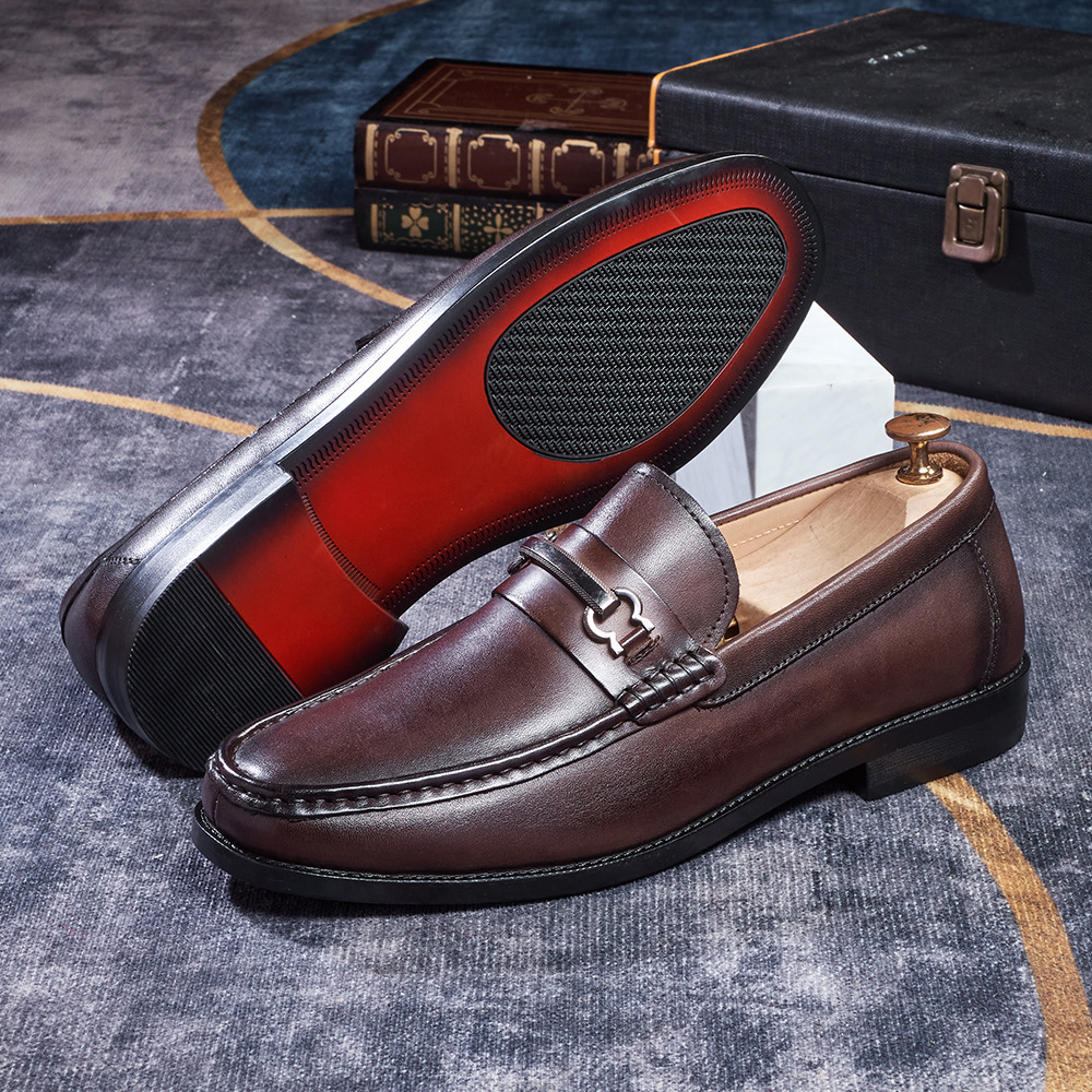 Men's Metal Buckle Full-Grain Leather Penny Loafers