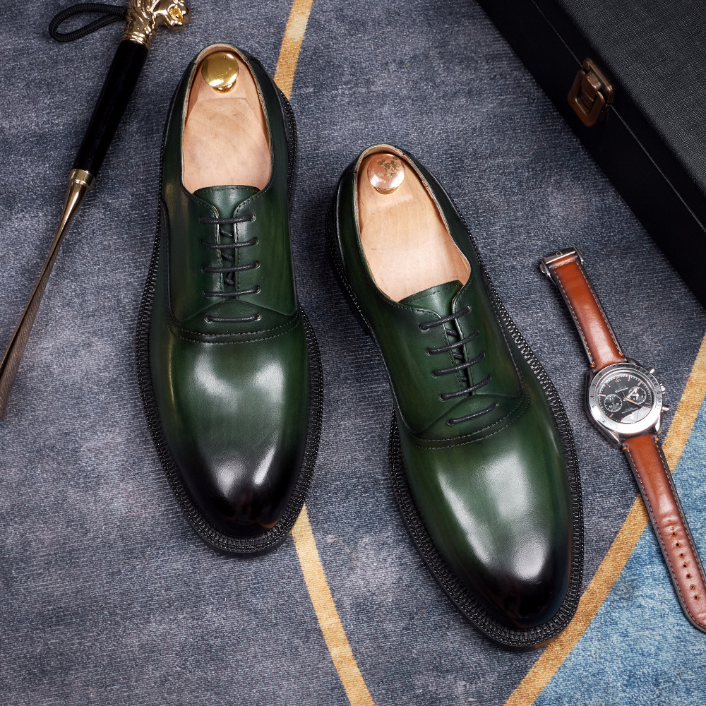Men's British-Style Lace-Up Handmade Genuine Leather Business Oxford Shoes