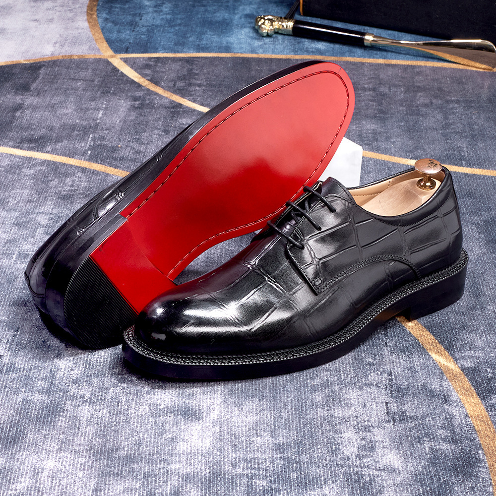 Men's Japanese-Style Full-Grain Leather Crocodile Pattern Embossed Oxford Shoes