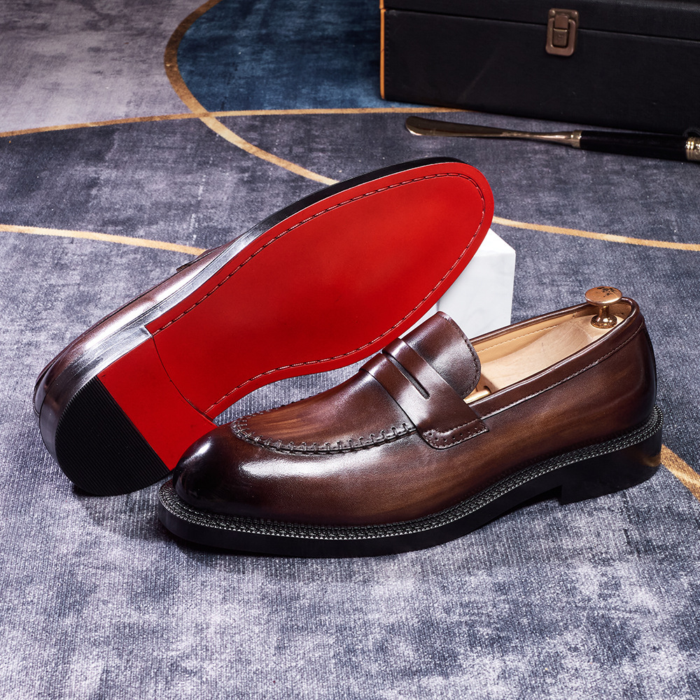 Men's Burnished Genuine Leather Penny Loafers