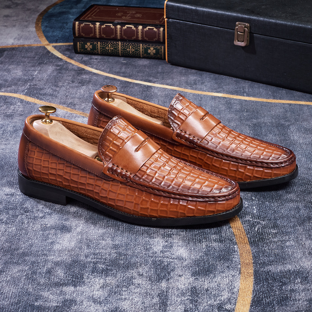 Men's Crocodile Pattern Embossed Penny Loafers