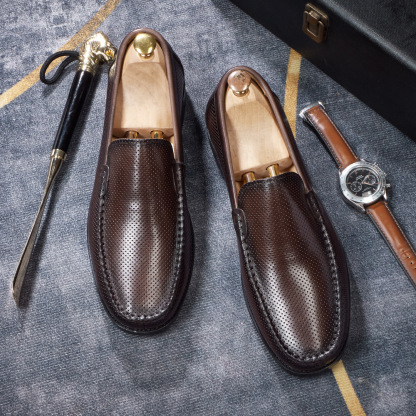 Men's Breathable Genuine Leather Perforated Loafers