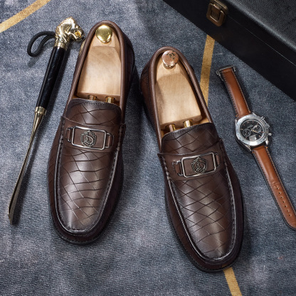 Men's Crocodile-Embossed Full-Grain Leather Casual Loafers