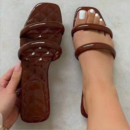 Shoeviolet 2021 Women New Solid Color Double Ring Home Flat Heel Set Foot Leisure All-match Fashion Outdoor Beach Sandals/slippers