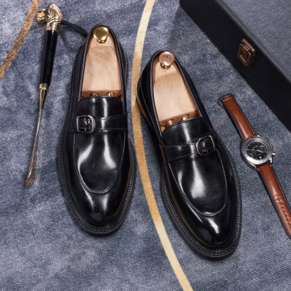 Men's Classic Buckle Strap Loafers in Full-Grain Leather
