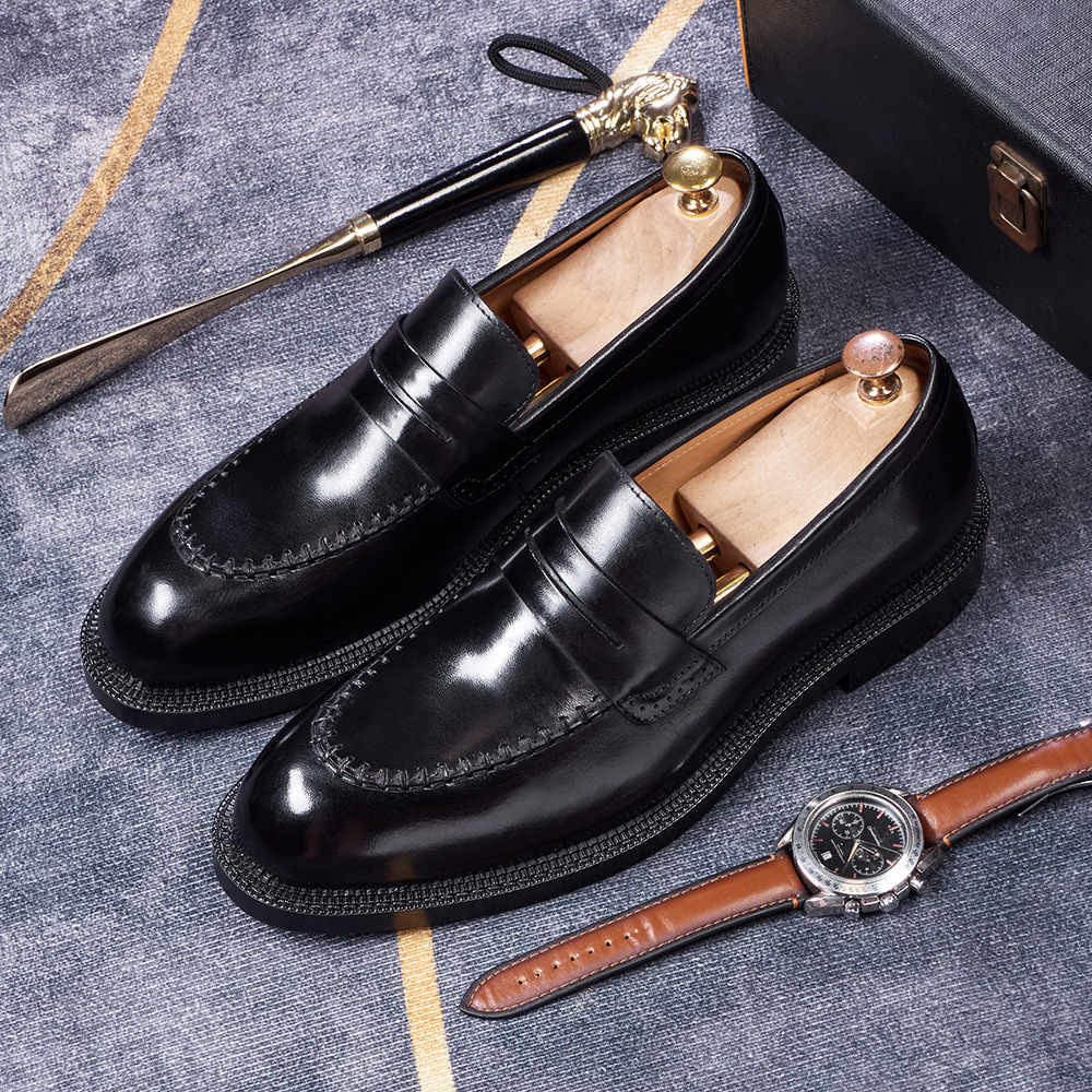 Men's Burnished Genuine Leather Penny Loafers