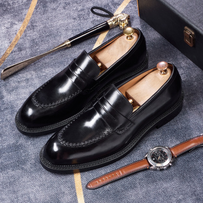 Men's Burnished Genuine Leather Penny Loafers