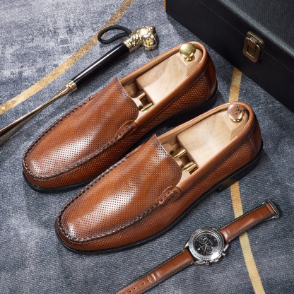 Men's Breathable Genuine Leather Perforated Loafers