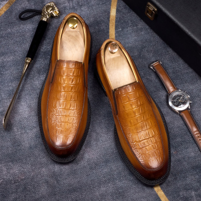 Men's Hand-Sewn Crocodile-Embossed Leather Loafers