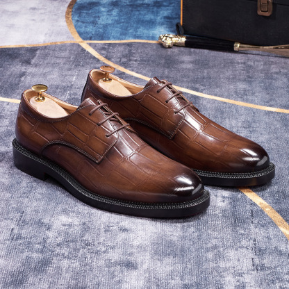 Men's Japanese-Style Full-Grain Leather Crocodile Pattern Embossed Oxford Shoes