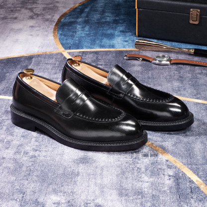 Men's Burnished Genuine Leather Penny Loafers
