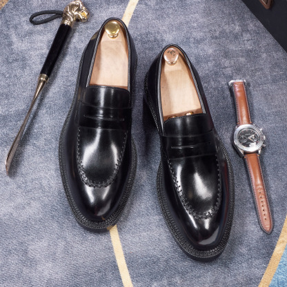 Men's Burnished Genuine Leather Penny Loafers