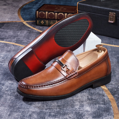Men's Metal Buckle Full-Grain Leather Penny Loafers