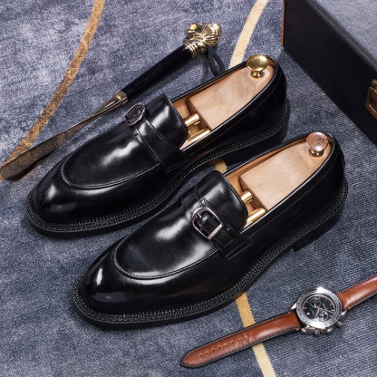 Men's Classic Buckle Strap Loafers in Full-Grain Leather