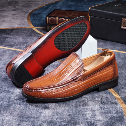 Vintage Elegant Men's Loafers Hand-Stitched Crocodile Embossed Genuine Leather Shoes