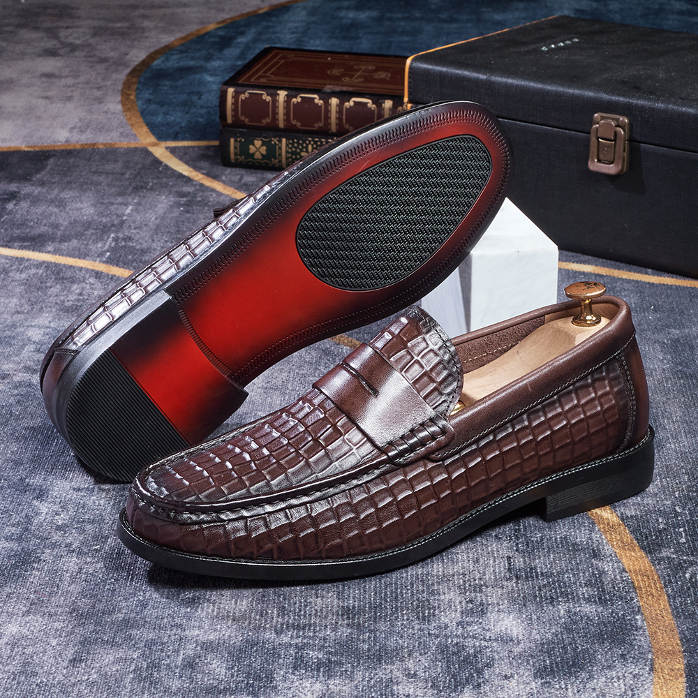 Men's Crocodile Pattern Embossed Penny Loafers