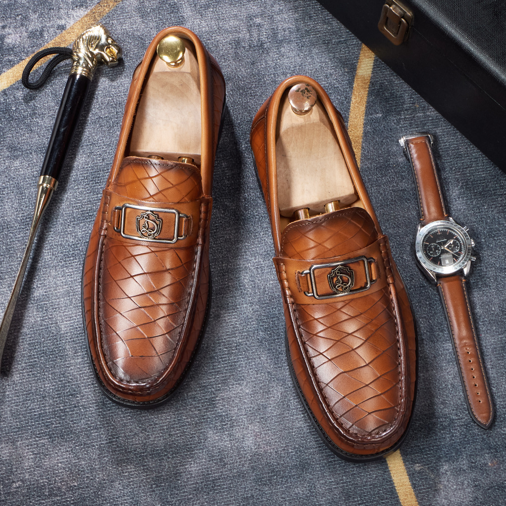 Men's Crocodile-Embossed Full-Grain Leather Casual Loafers