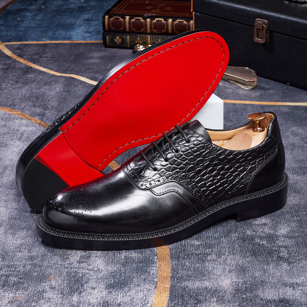 Men's Crocodile Embossed Brogue Pointed-Toe Oxford Shoes